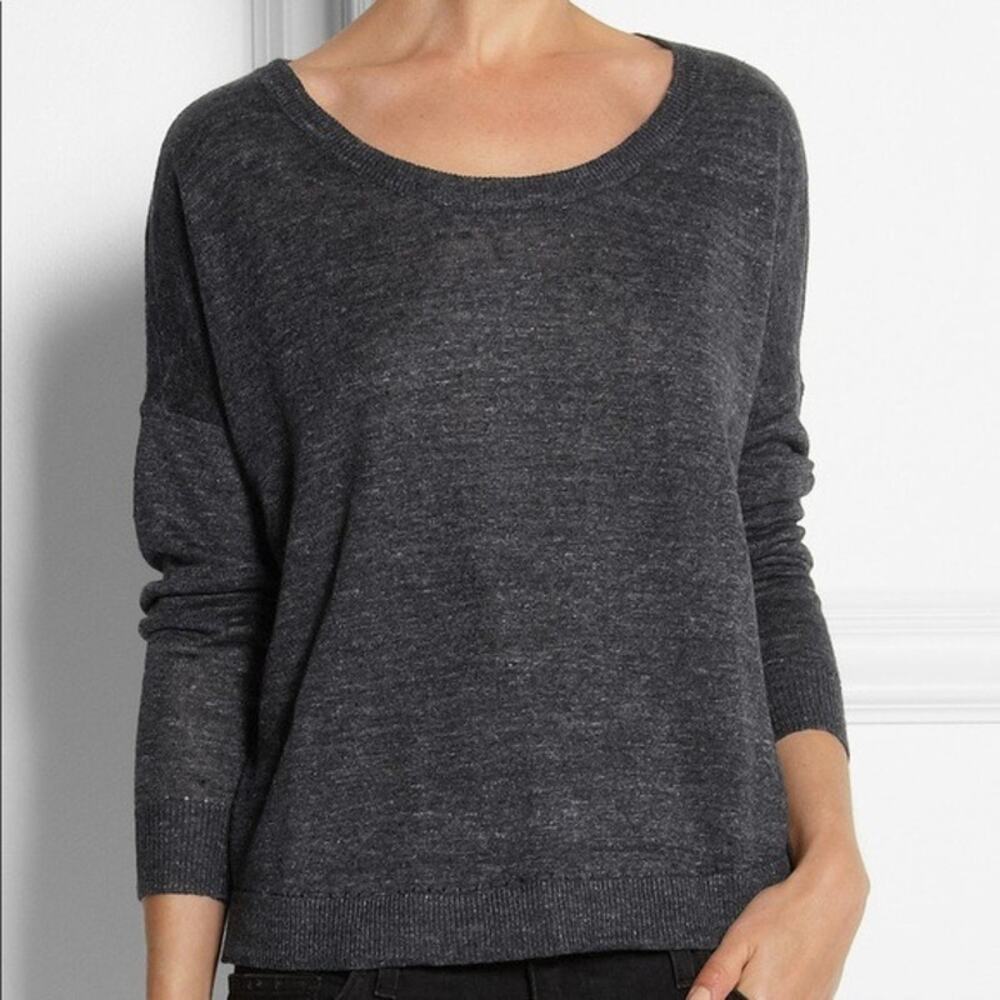 Rag & Bone Gray Fine Knit Linen Scoop Neck Boxy Sweater Size M
